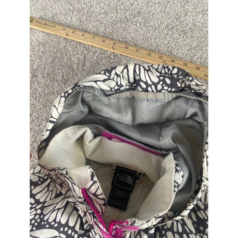 The North Face Girls L HyVent Rain Jacket Black White Butterfly Print 14/16